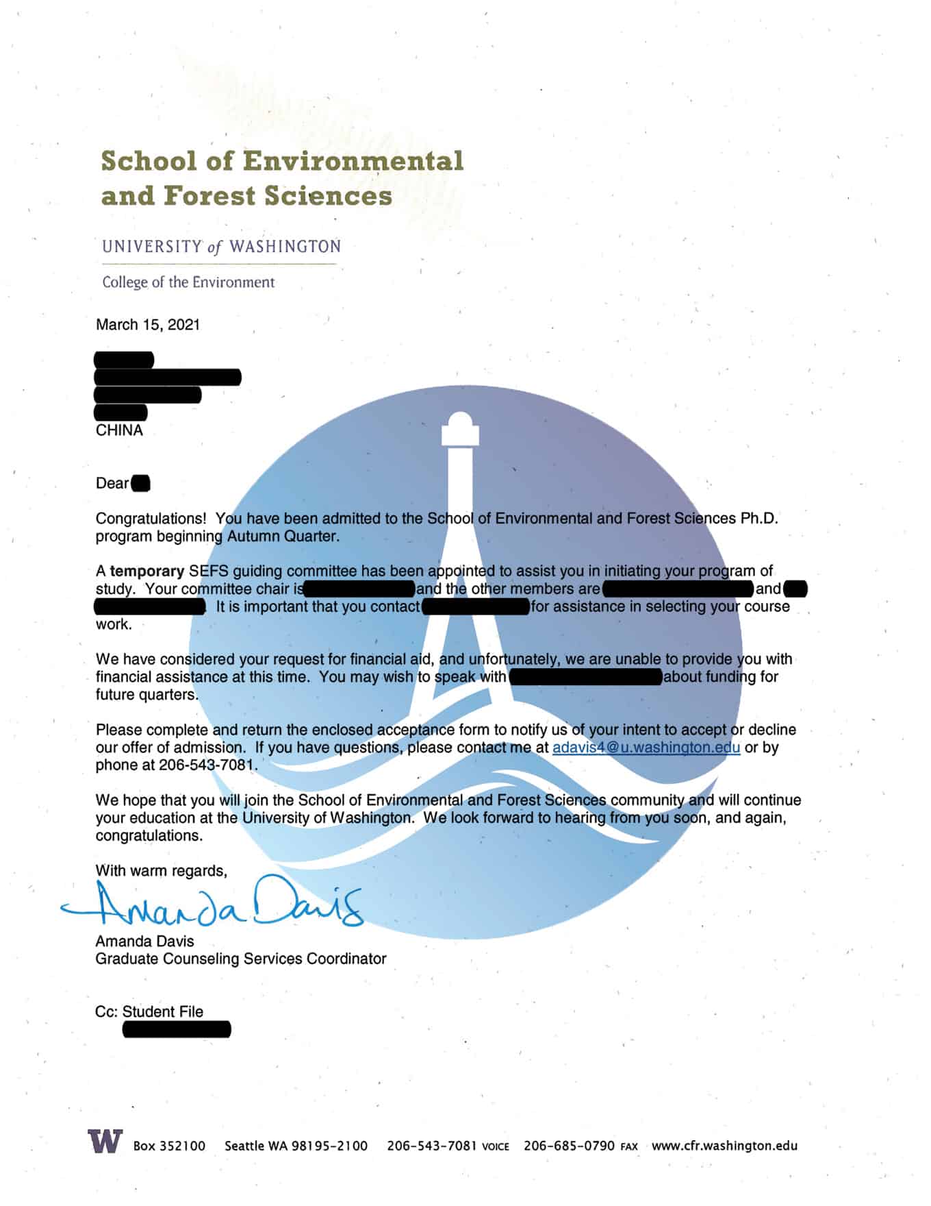 華盛頓大學Offer